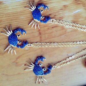 *HP!* 24K Gold-Plated Blue Pave Crystal Crab Necklaces